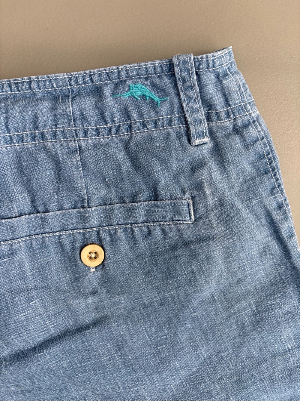 Vintage Light Blue 100% LINEN Shorts flawed 10 Vtg